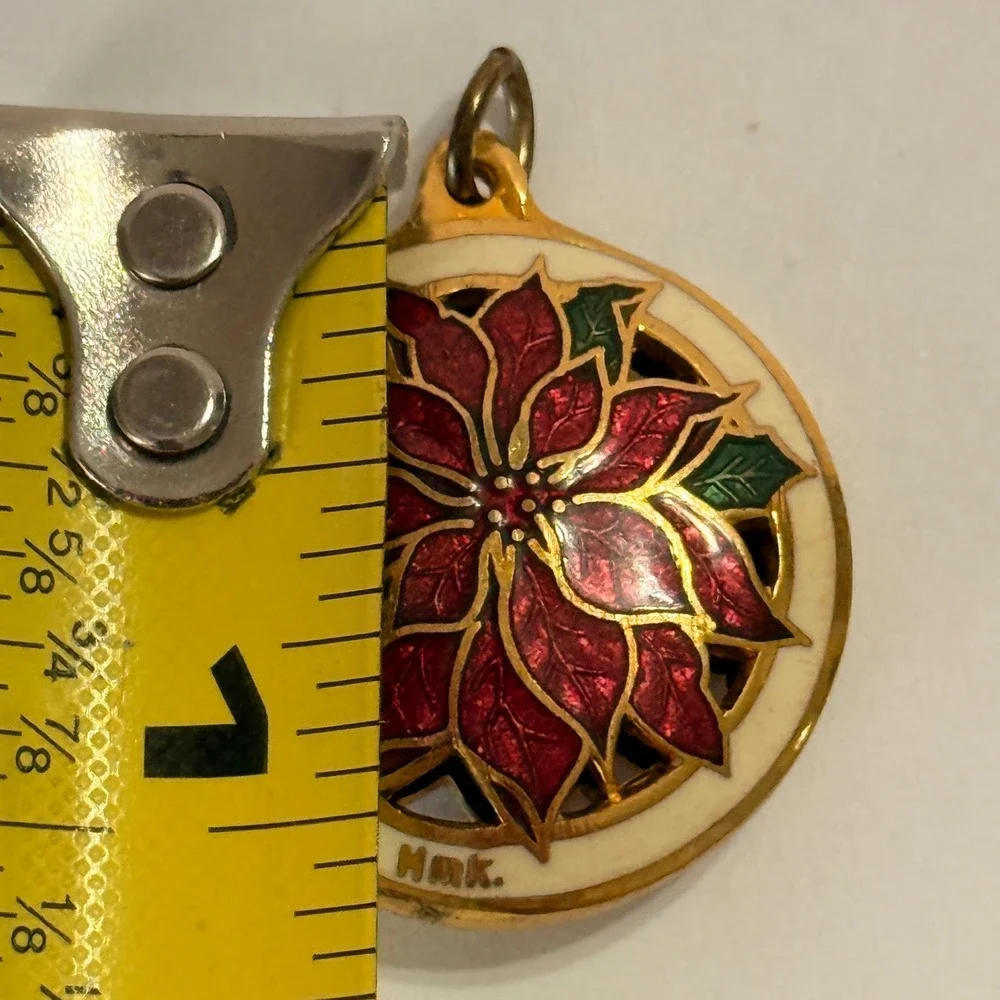 Hallmark Keepsake Miniature Ornament Genuine Cloisonne Poinsettia Flower Vintage